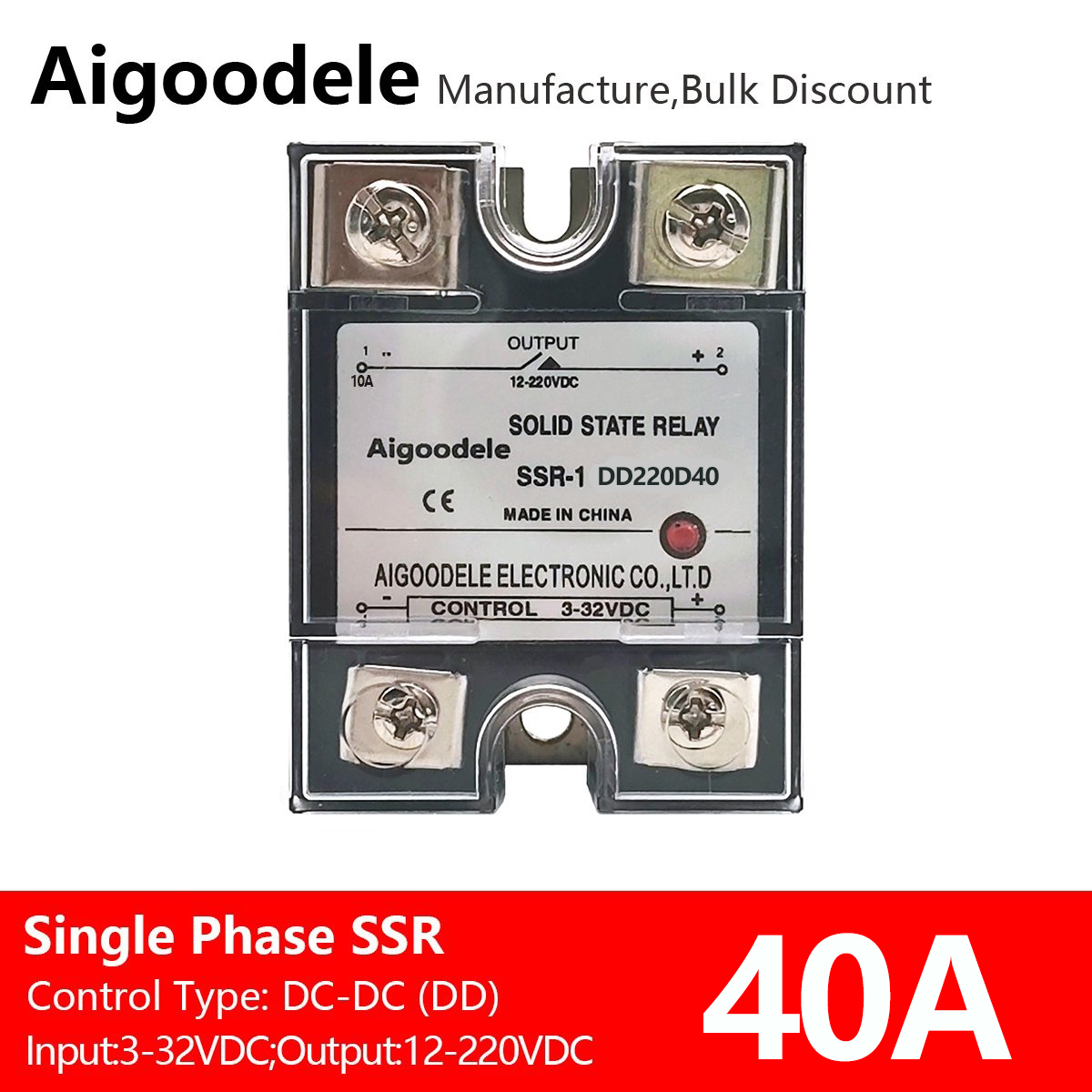 Solid State Relay 220V Single Phase Solid 24V12V Small 40A DC Control DC SSR-40DD