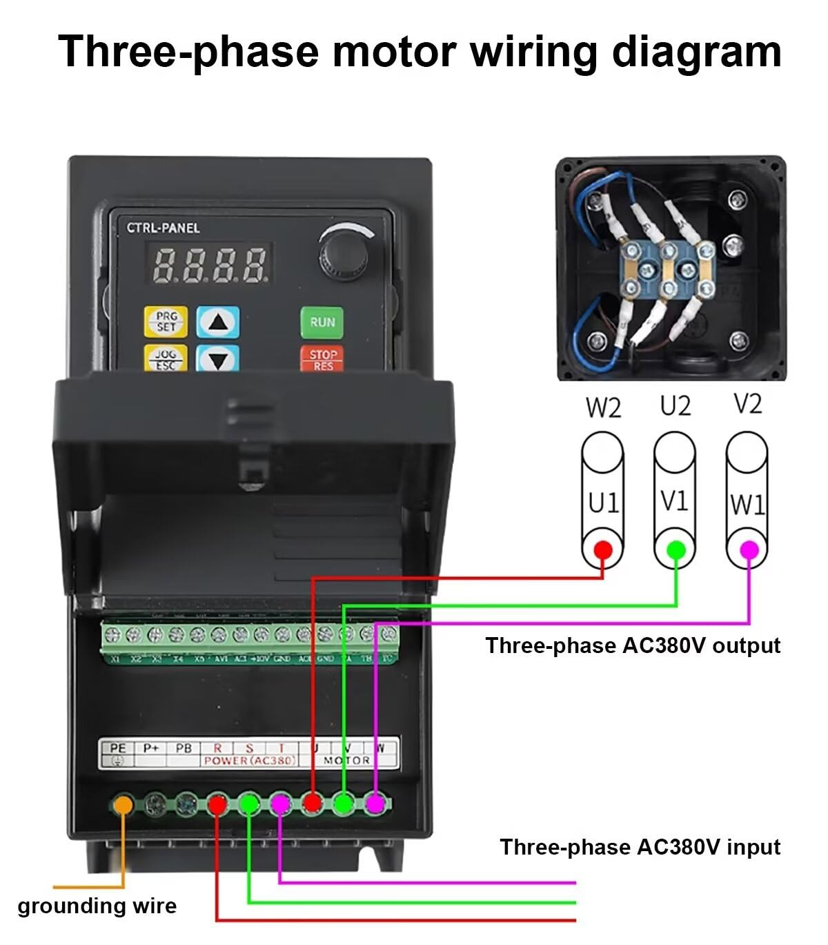 1/2HP 0.4kW Three Phase VFD, 380V Three Phase to 3 Phase VFD1.5A Variable Frequency Drive Inverter for 3-Phase AC Motor Speed Controls 
