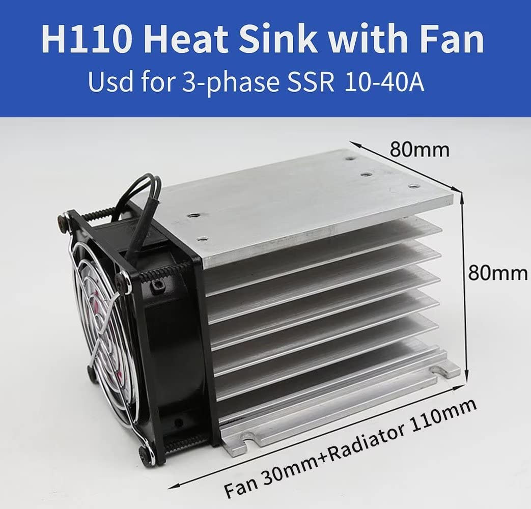 H110 Aluminum Heat Sink with 220V Fan | Single Phase SSR Cooling 40A-60A