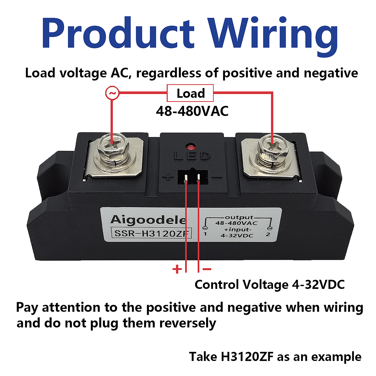 100A Industrial SSR Output Single Phase SSR Solid State Relay 100A 3-32V DC to 24-480V AC H3100ZF 