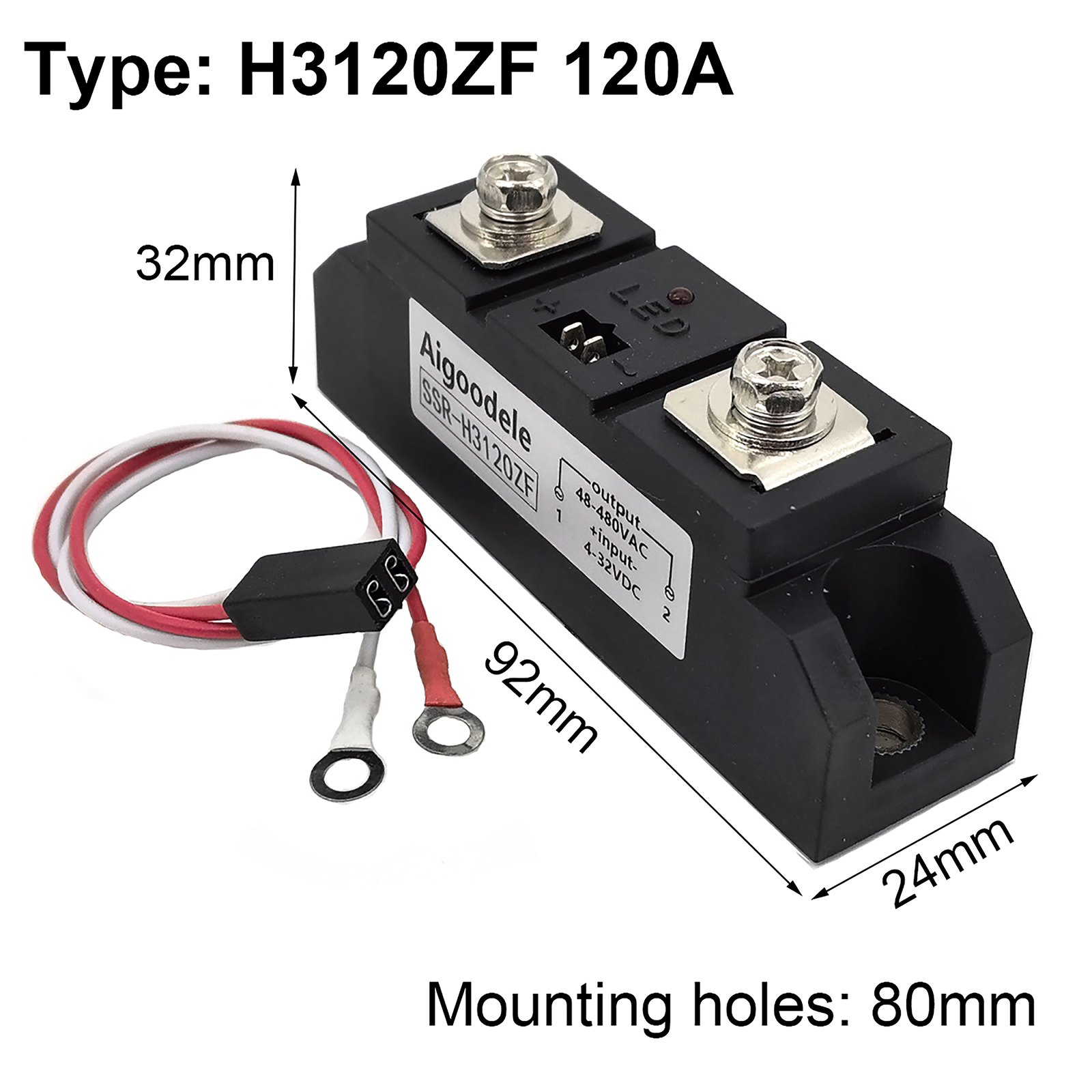 100A Industrial SSR Output Single Phase SSR Solid State Relay 100A 3-32V DC to 24-480V AC H3100ZF 