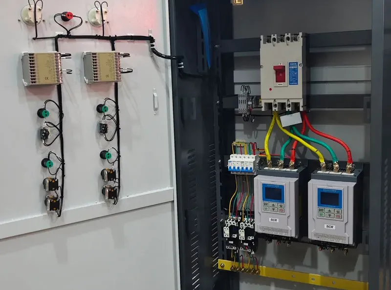 SCR power controllers installed and wired in industrial control cabinet