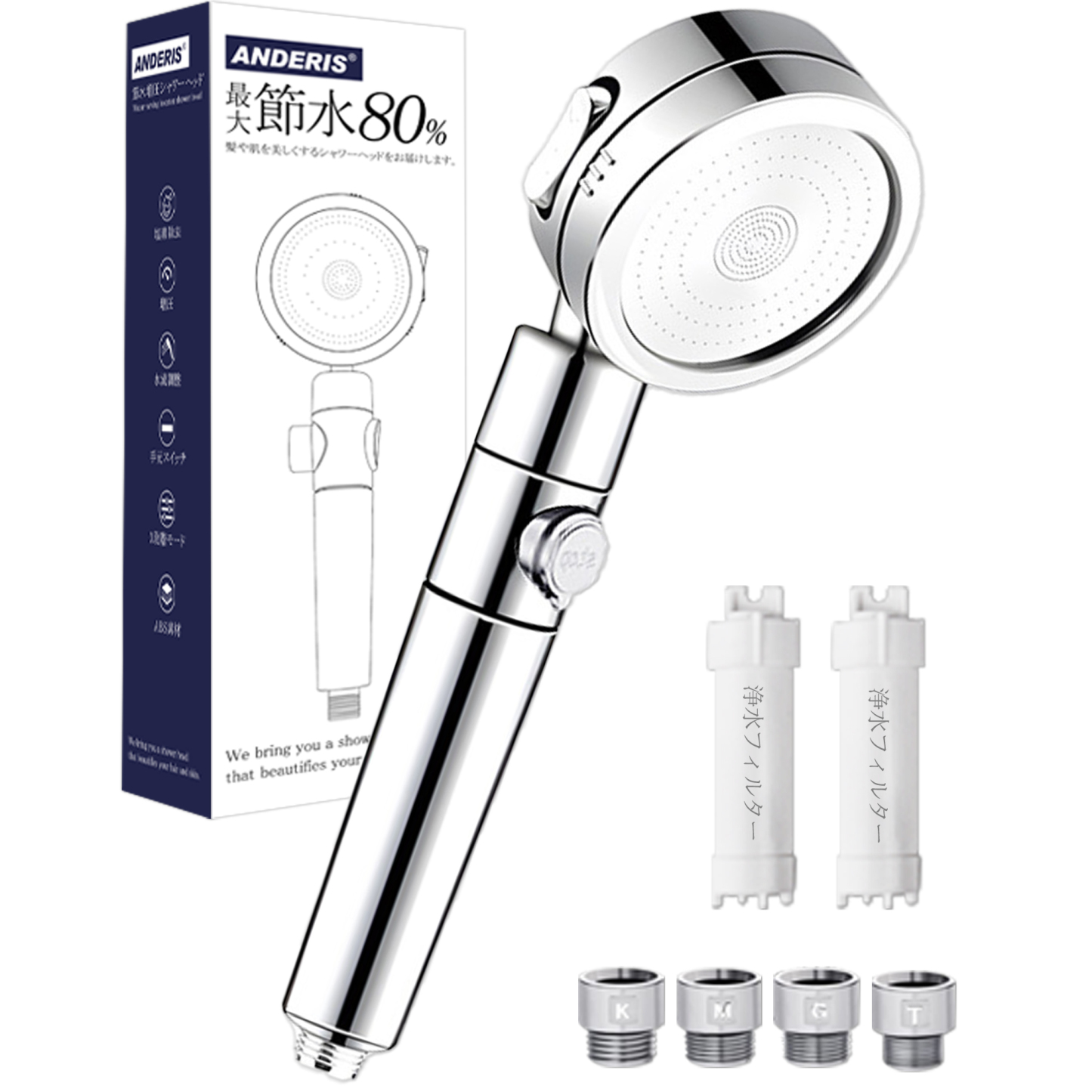 節水シャワーヘッド 水流調整 低水圧用 水圧アップ マイクロナノバブル 浄水 手元スイッチ 角度調整