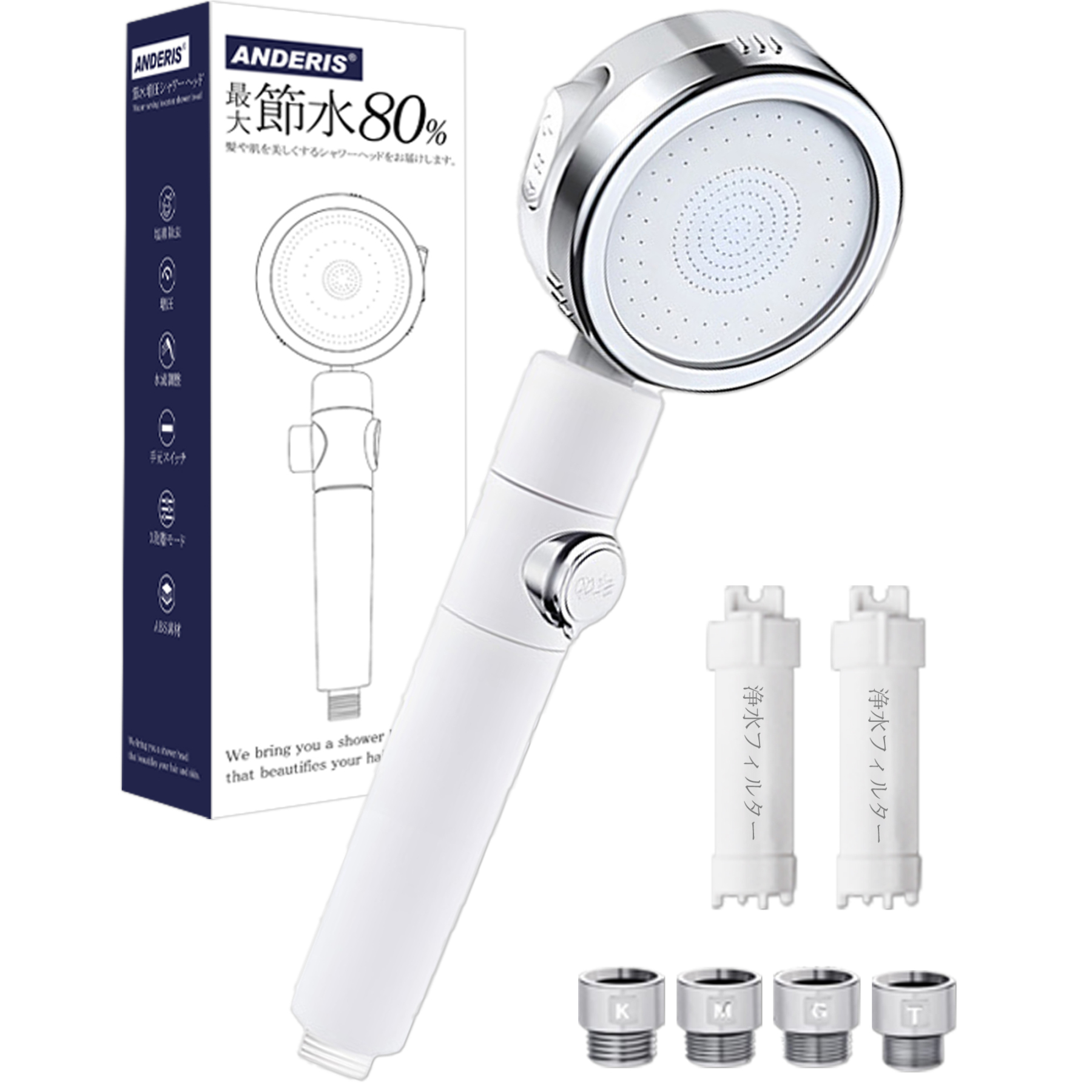 節水シャワーヘッド 水流調整 低水圧用 水圧アップ マイクロナノバブル 浄水 手元スイッチ 角度調整