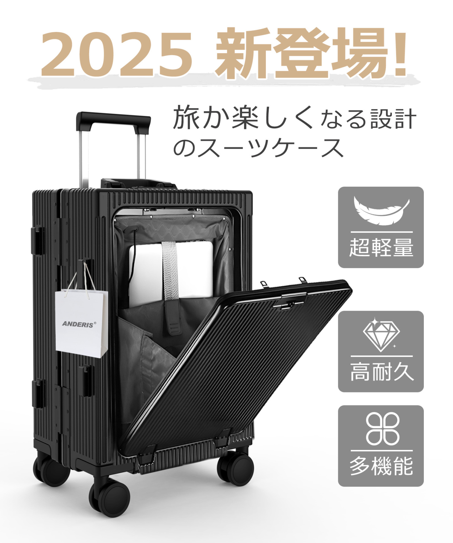 スーツケース 前開き キャリーケース 機内持ち込み可 フロントオープン