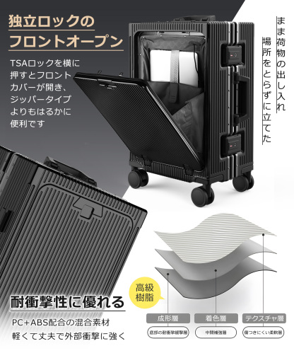 スーツケース 前開き キャリーケース 機内持ち込み可 フロントオープン