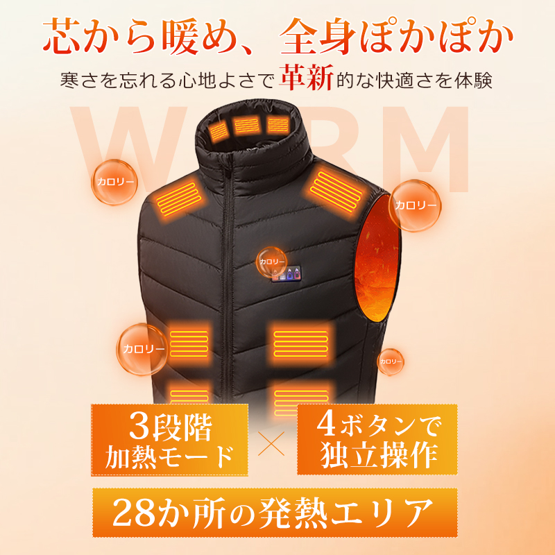 電熱ベスト バッテリー付き 20000mAh ヒーターベスト 28箇所発熱 電熱ジャケット USB 3段温度調整 速暖 洗える 加熱ベスト 日本製繊維ヒーター 電熱ウェア 防寒インナー 発熱ベスト 防寒ベスト 電気ベスト レディース メンズ
