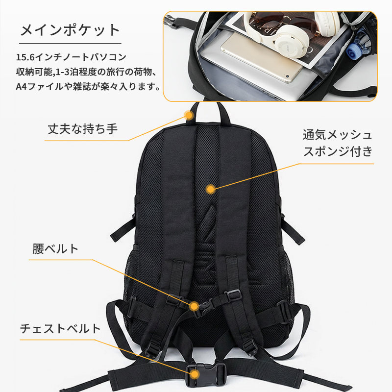 【35L大容量】 リュック メンズ レディース 通学 女子 リュックサック 大容量 軽量 撥水 通勤 通学 バッグ 多機能  631