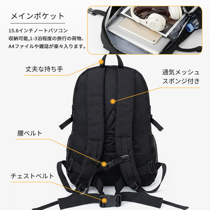【35L大容量】 リュック メンズ レディース 通学 女子 リュックサック 大容量 軽量 撥水 通勤 通学 バッグ 多機能  631