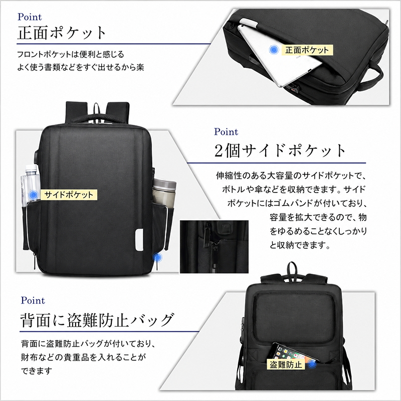 ビジネスリュック 完全防水 大容量 軽量 充電 15.6インチ 防水 ノートpc 30l usbポート 出張 旅行 機内持ち込みサイズ 1895