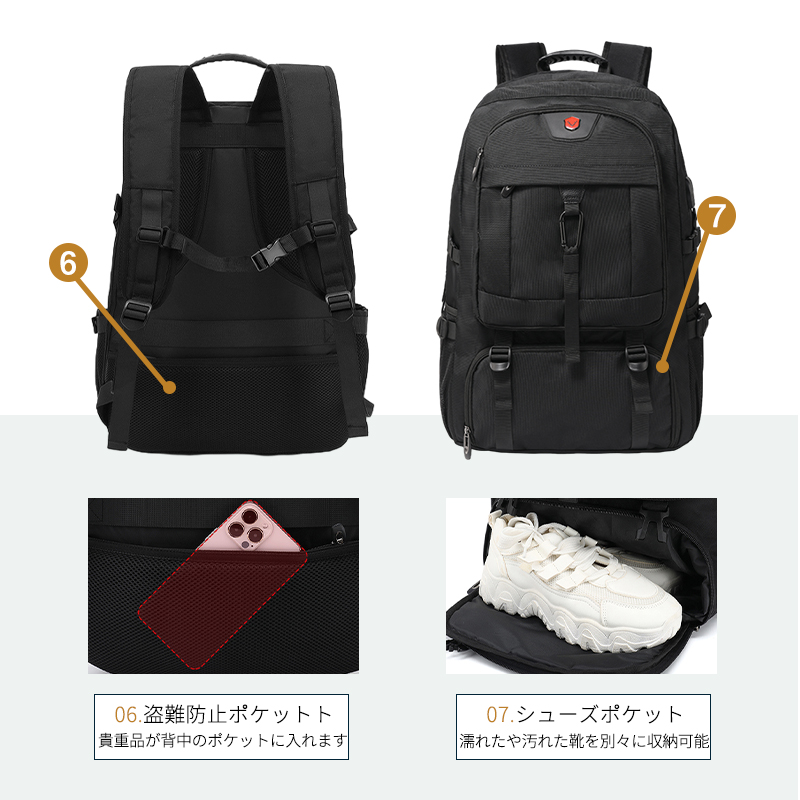 ビジネスリュック 大容量 バックパックリュックサック 通勤 usbポート 旅行 登山 盗難防止 多機能 防災リュック 機内持ち込み 026