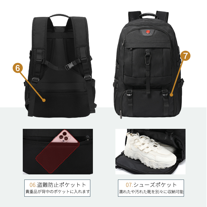 ビジネスリュック 大容量 バックパックリュックサック 通勤 usbポート 旅行 登山 盗難防止 多機能 防災リュック 機内持ち込み 026