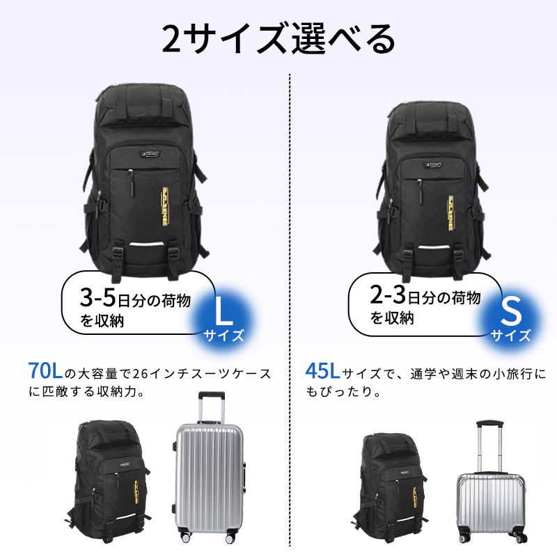 ★70L 45L 超大容量 地震 災害対策★ リュック 大容量 70L リュックサック メンズ 防災リュック バックパック 軽量 防水 通勤バッグ b861