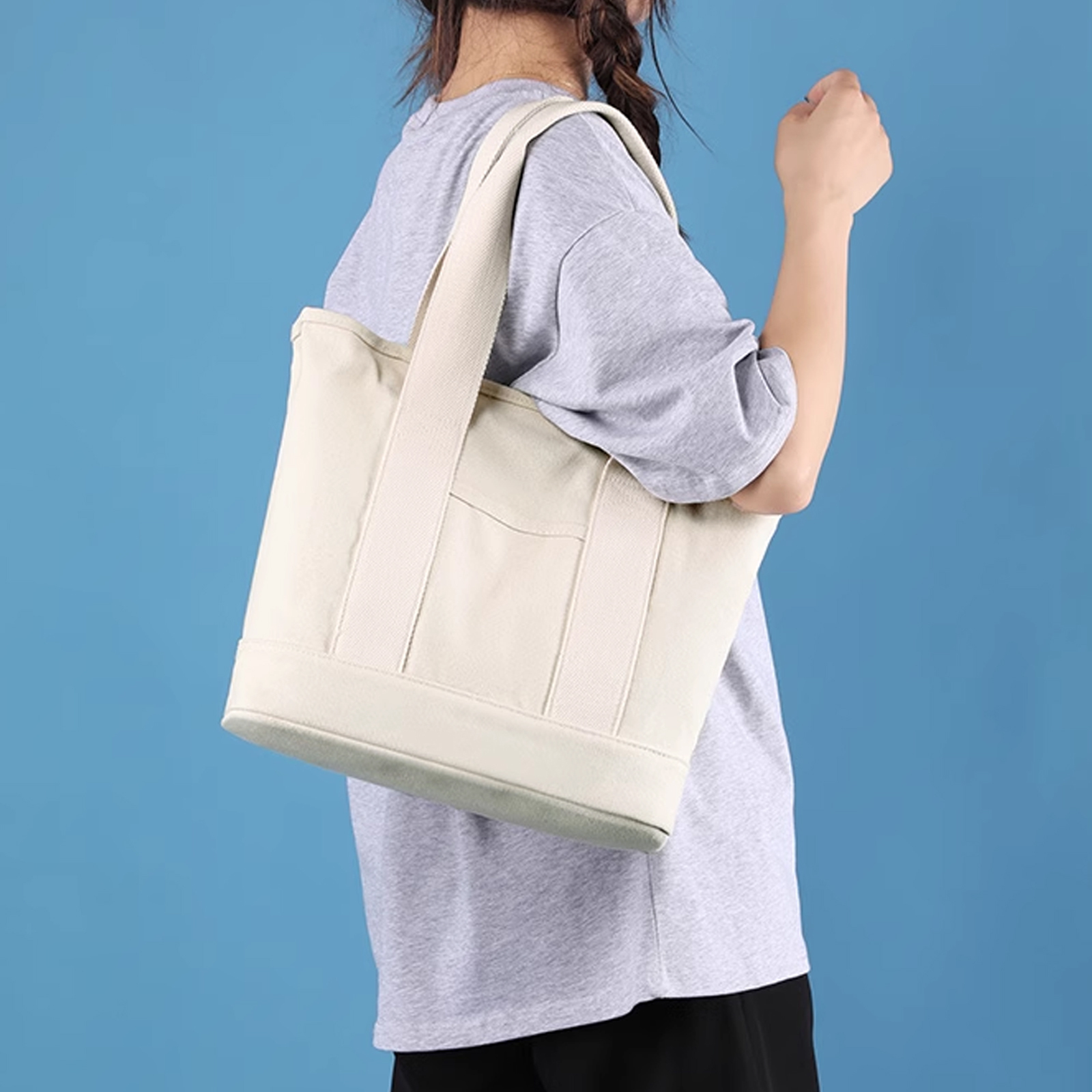 【ゴールデンウイークセール】【2025春夏 Secret Treasure シリーズ】無地 キャンバス トートバッグ ファスナー付き