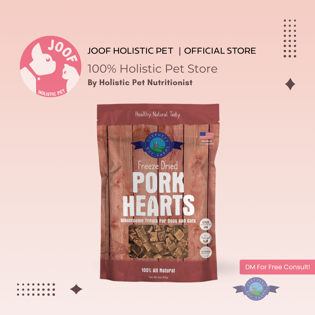 Shepherd Boy Farms Pork Hearts (3oz) Freeze Dried Organ Taurine Training Treat for Dogs and Cats