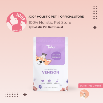 Taki Pets Venison (50g) Freeze Dried Novel Protein Allergy Friendly Treat for Dogs and Cats