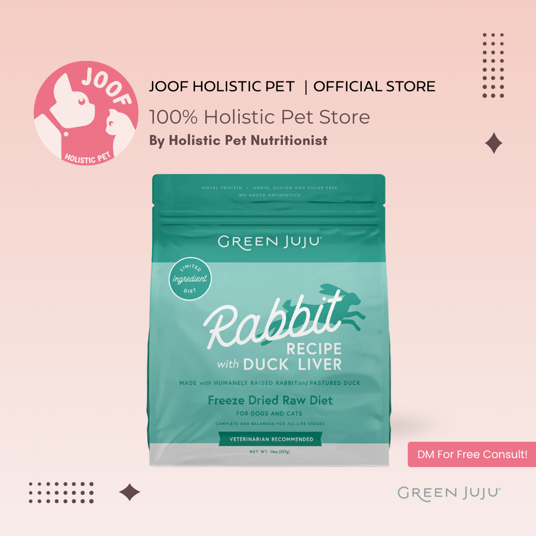 Green Juju Rabbit and Duck Liver (14oz) Freeze Dried Raw Novel Protein Allergy Sensitive Diet for Dogs and Cats