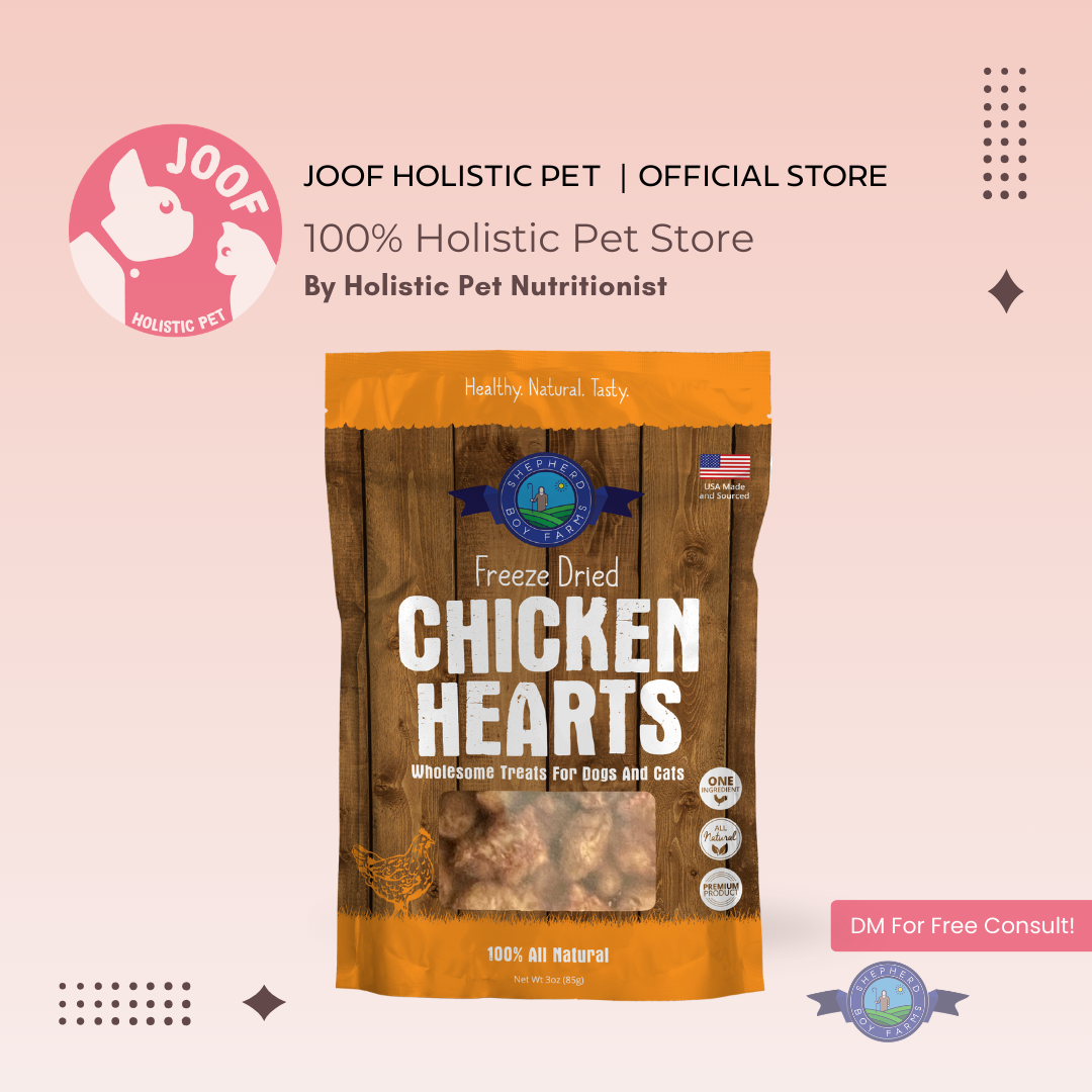 Shepherd Boy Farms Chicken Hearts (3oz) Freeze Dried Organ Taurine Training Treat for Dogs and Cats