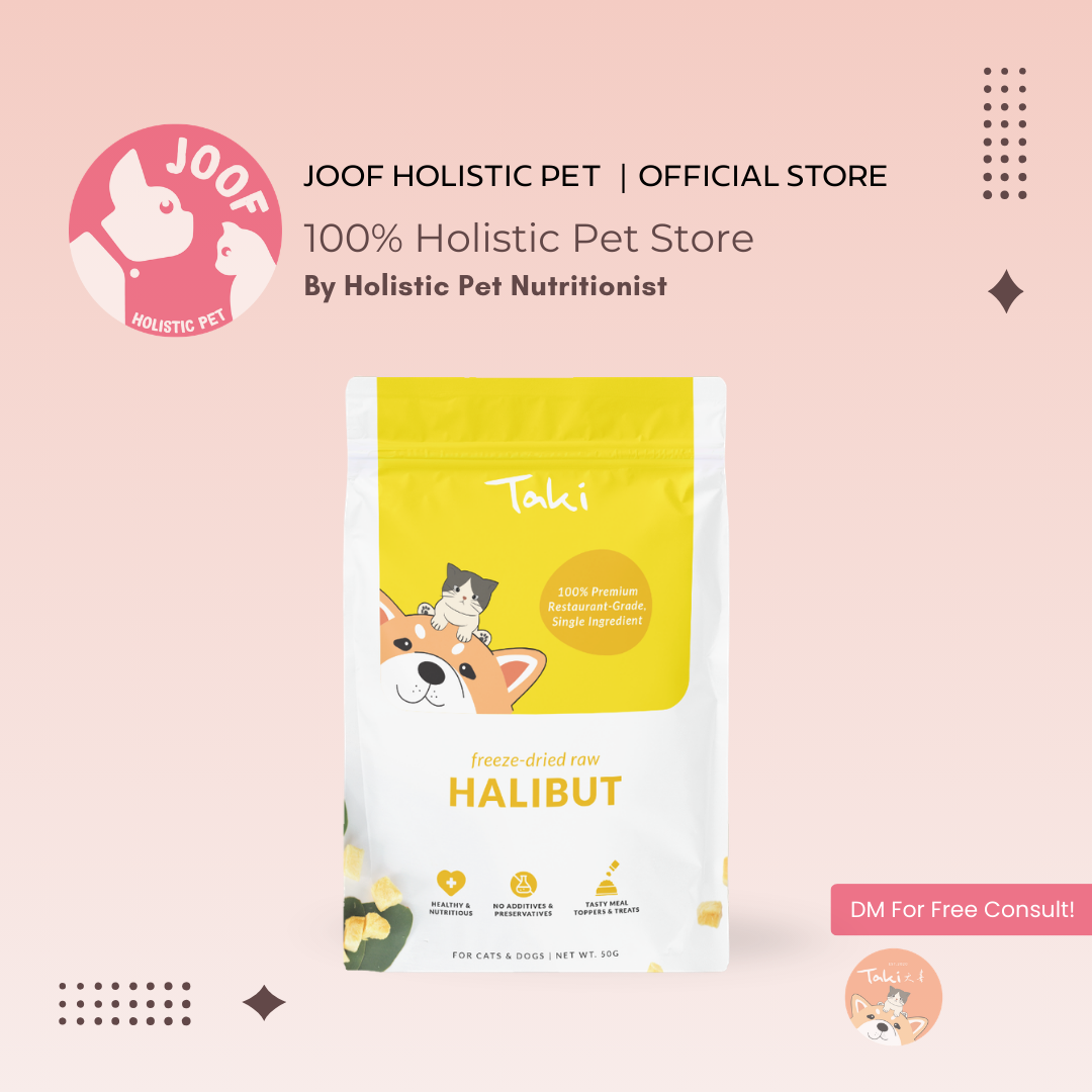Taki Pets Halibut (50g) Freeze Dried Omega 3 White Fish Skin Coat Treat for Dogs and Cats