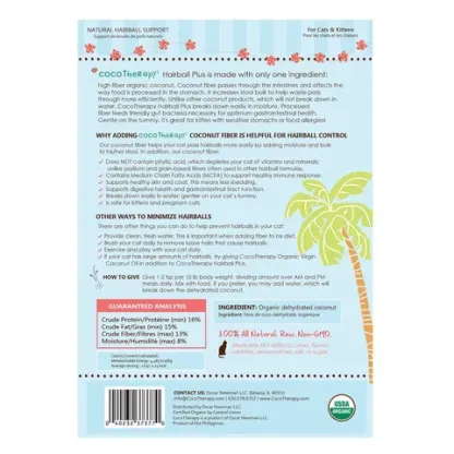 CocoTherapy Organic Cat Hairball Plus | Hairball Digestive Fiber Support | Holistic Healthcare for Cats