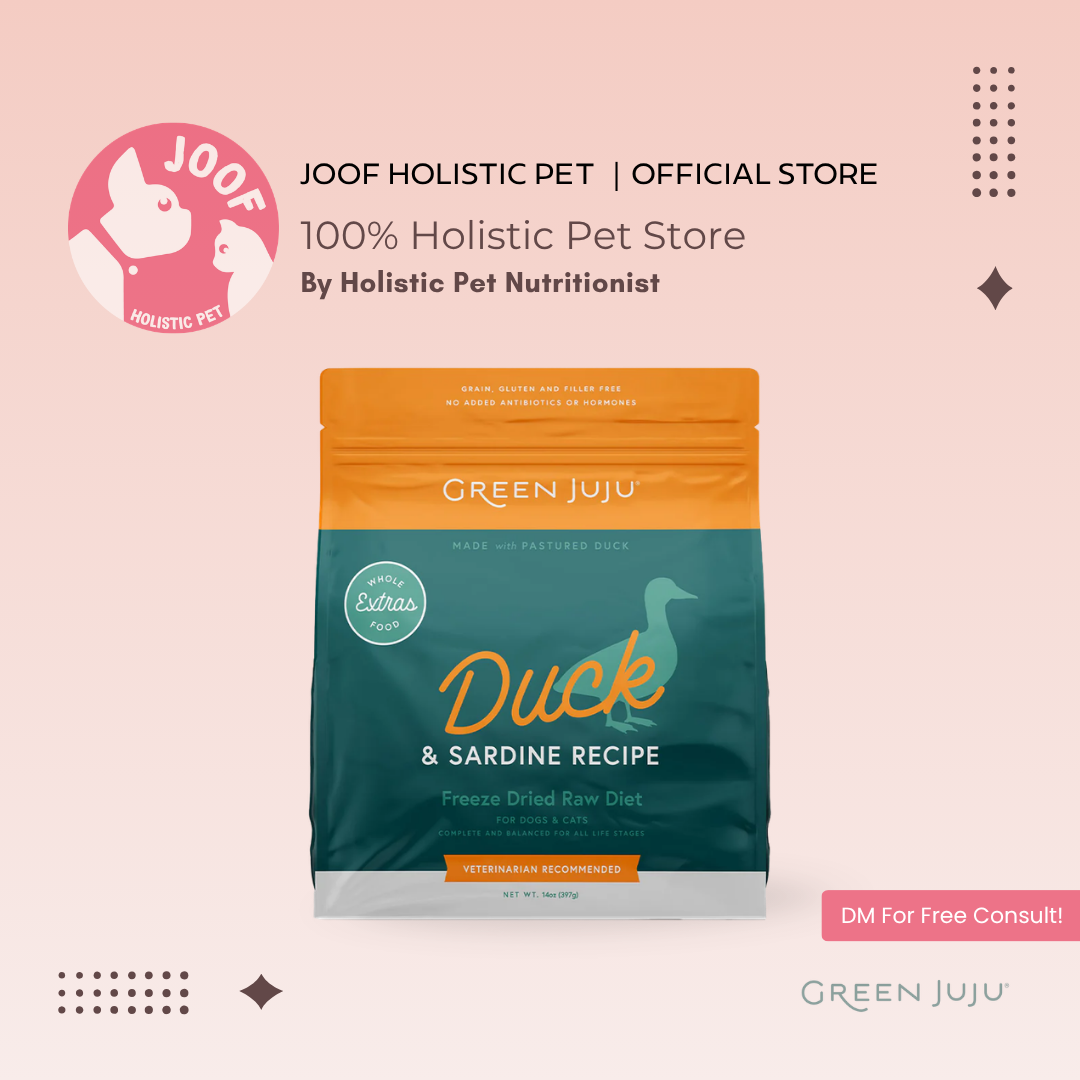 Green Juju Duck and Sardine (14oz) Freeze Dried Raw Allergy Sensitive Omega 3 Diet for Dogs and Cats