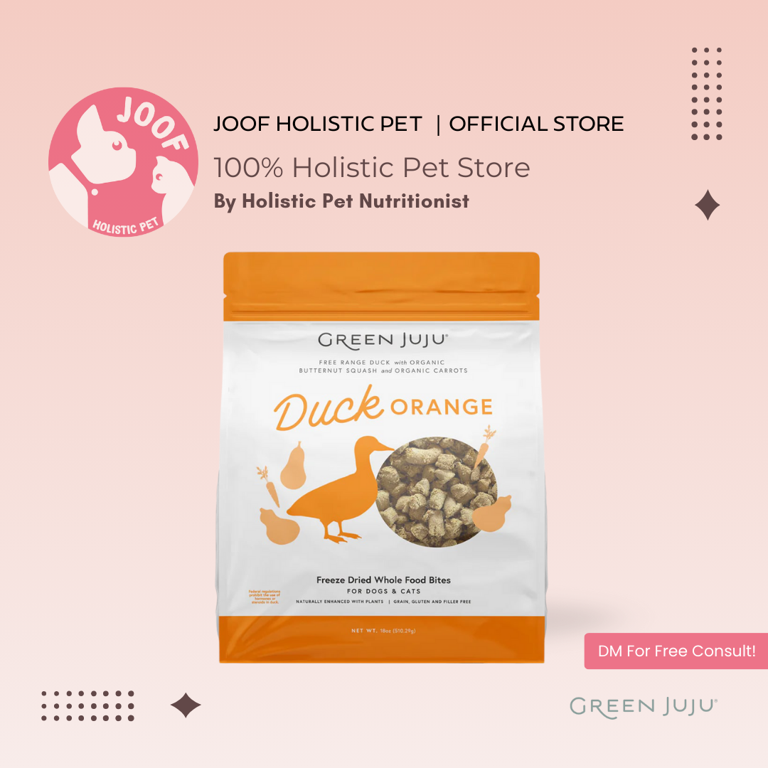 Green Juju Duck Orange (3oz & 7.5oz) Freeze Dried Anti Inflammatory Support Meal Topper for Dogs and Cats