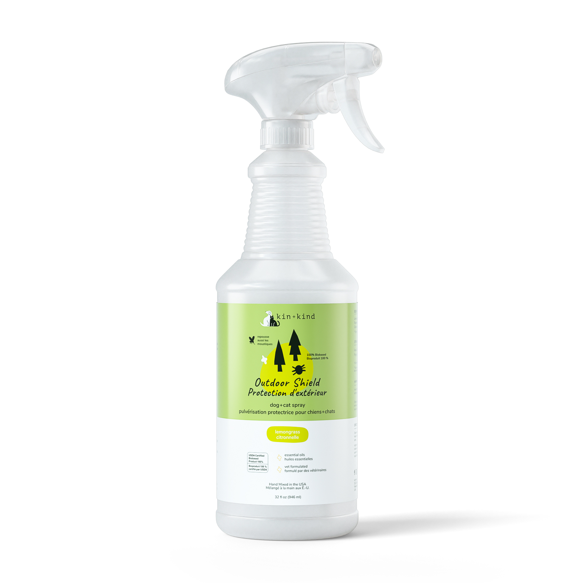 Kin & Kind Flea Tick Protect Spray - Lemongrass | Anti-Flea, Tick & Mosquito Spray For Dogs and Cats | Natural Pet Grooming Essentials