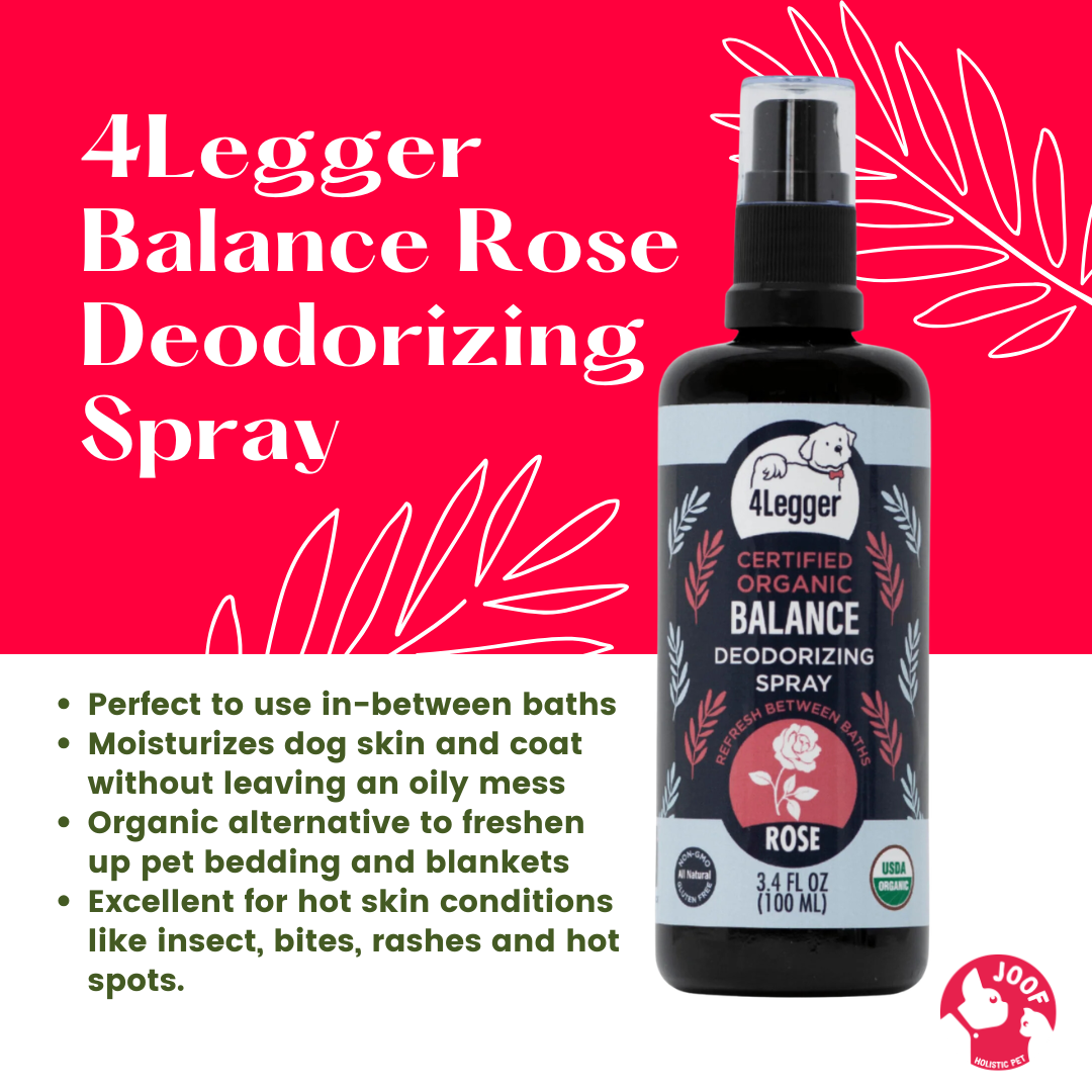 4Legger Balance Rose Geranium Deodorizing Spray (3.4oz) USDA Organic Alcohol Free Balancing Dog Perfume