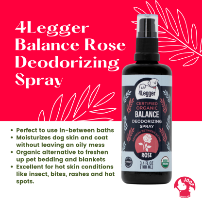 4Legger Balance Rose Geranium Deodorizing Spray (3.4oz) USDA Organic Alcohol Free Balancing Dog Perfume