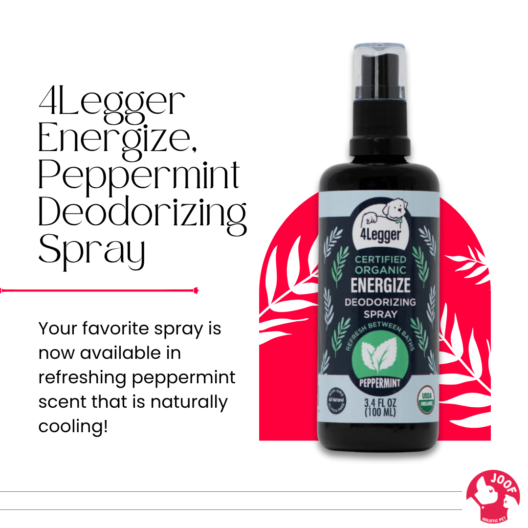 4Legger Energize Peppermint Deodorizing Spray (3.4oz) USDA Organic Alcohol Free Refreshing Dog Perfume