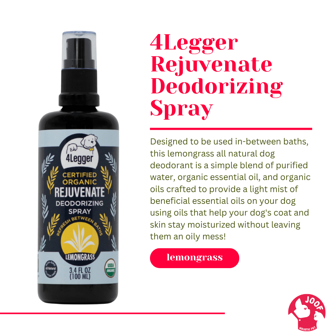 4Legger Rejuvenate Lemongrass Deodorizing Spray (3.4oz) USDA Organic Alcohol Free Insect-Repelling Dog Perfume