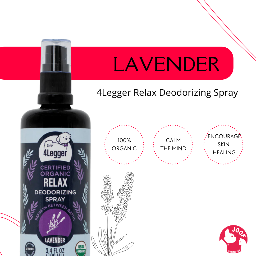 4Legger Relax Lavender Deodorizing Spray (3.4oz) USDA Organic Alcohol Free Calming Dog Perfume