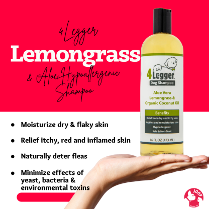 4Legger Lemongrass Aloe Shampoo (16oz & 1 Gallon) Anti Flea Tick Dry Dandruff Support for Dogs & Cats