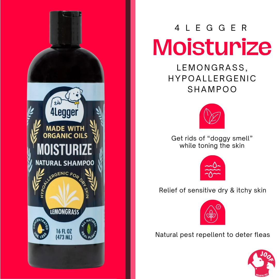 4Legger Moisturize Shampoo (16oz) Lemongrass Anti Flea Tick Support for Dogs