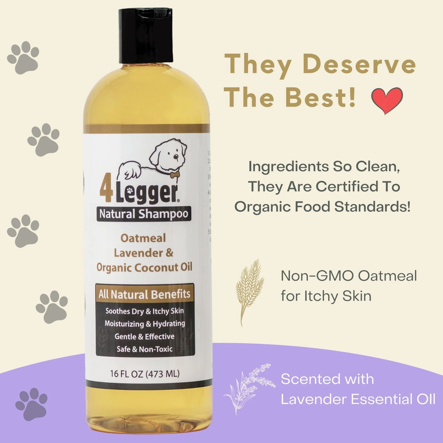 4Legger Oatmeal Lavender Shampoo (16oz & 1 Gallon) Itchy Irritated Skin Relief for Dogs