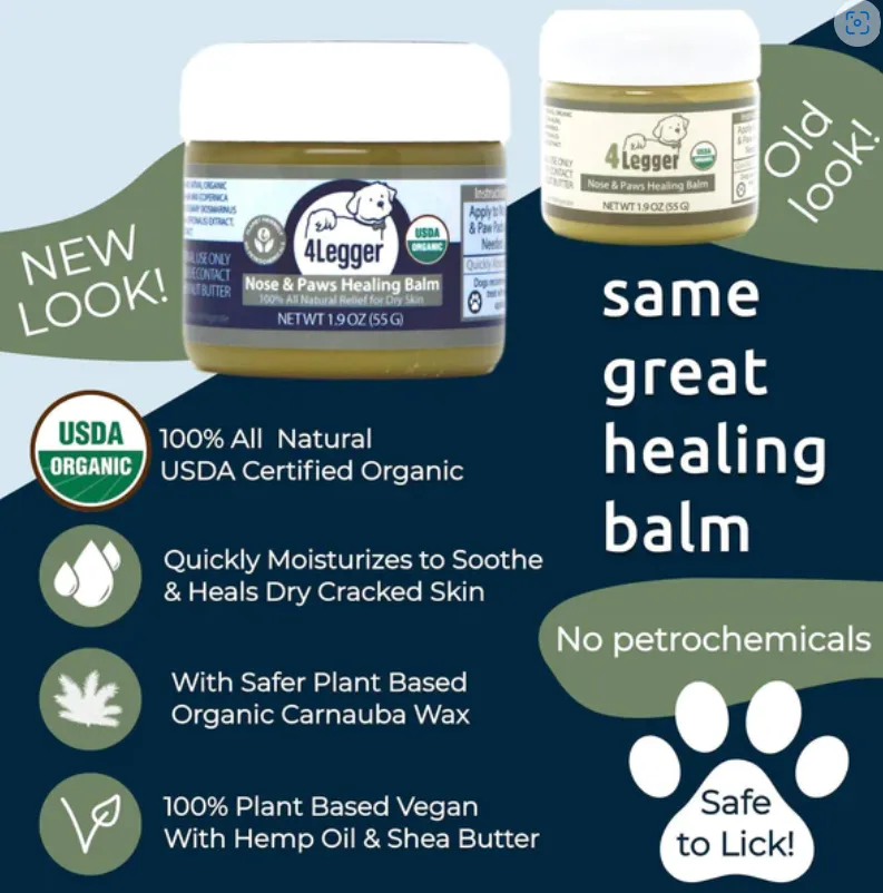 4Legger USDA Certified Organic Nose & Paws Healing Balm | Irritated, Dry Skin Topical Support | Natural Pet Grooming Essentials