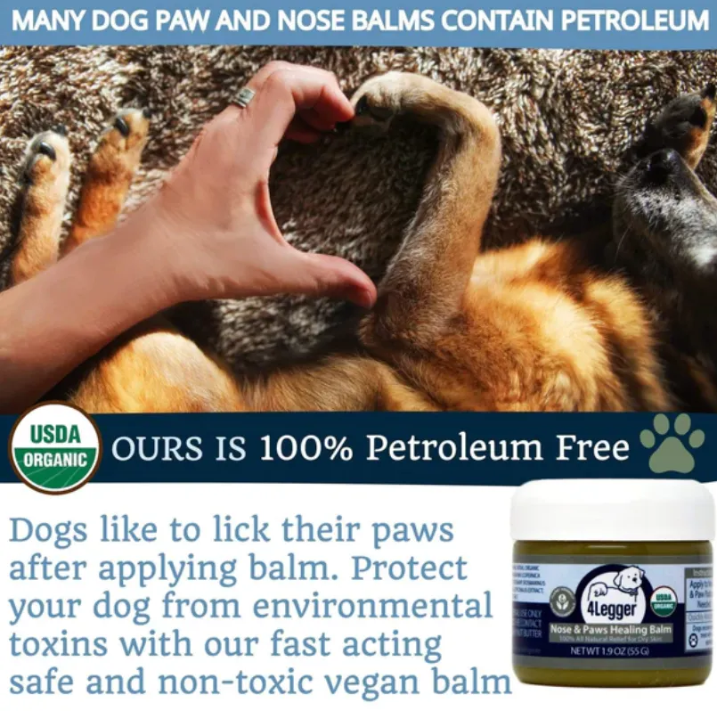 4Legger USDA Certified Organic Nose & Paws Healing Balm | Irritated, Dry Skin Topical Support | Natural Pet Grooming Essentials
