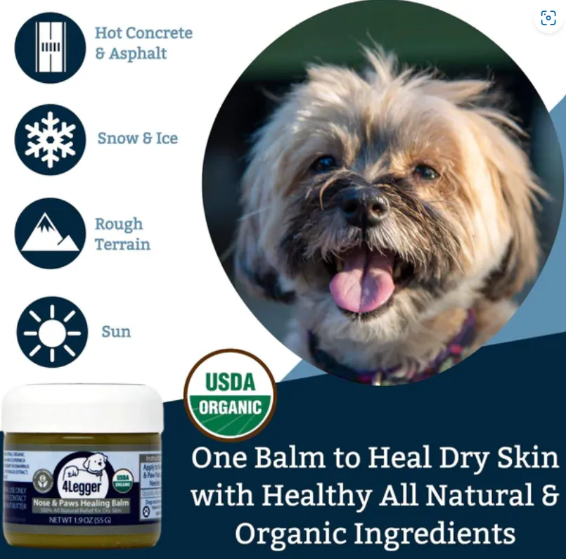 4Legger USDA Certified Organic Nose & Paws Healing Balm | Irritated, Dry Skin Topical Support | Natural Pet Grooming Essentials