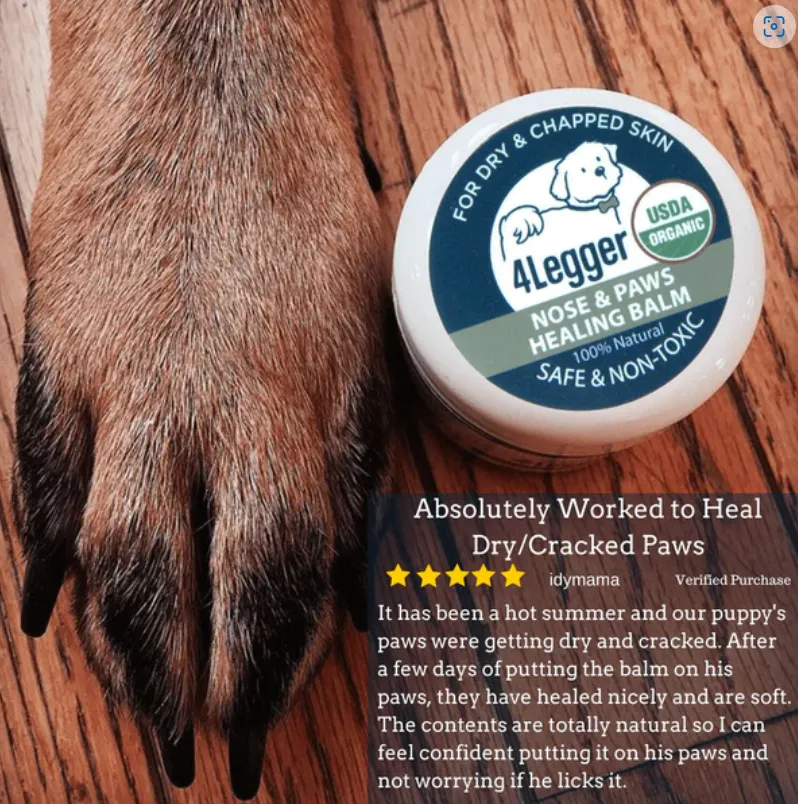 4Legger USDA Certified Organic Nose & Paws Healing Balm | Irritated, Dry Skin Topical Support | Natural Pet Grooming Essentials