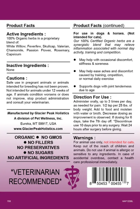 Glacier Peak HerbAprin for Dogs | Pain Anti-Inflammatory IVDD Joint Rest Support | Holistic Healthcare for Dogs