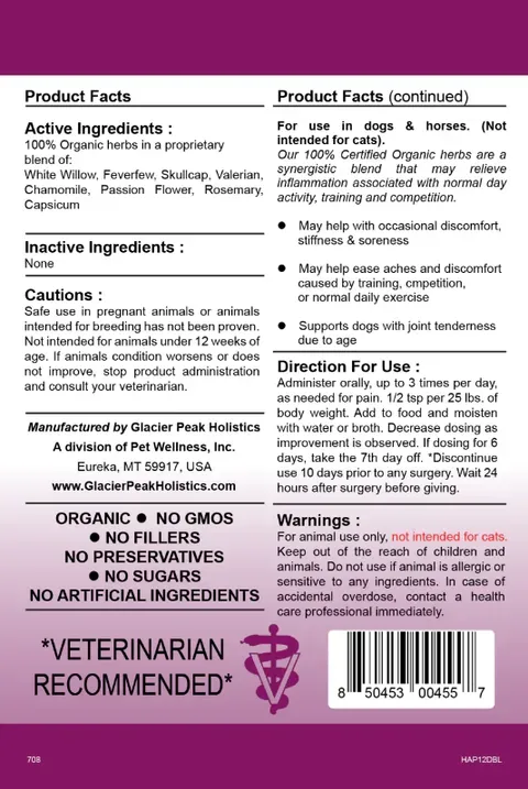 Glacier Peak HerbAprin for Dogs | Pain Anti-Inflammatory IVDD Joint Rest Support | Holistic Healthcare for Dogs