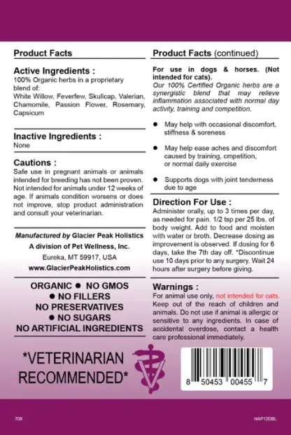 Glacier Peak HerbAprin for Dogs | Pain Anti-Inflammatory IVDD Joint Rest Support | Holistic Healthcare for Dogs
