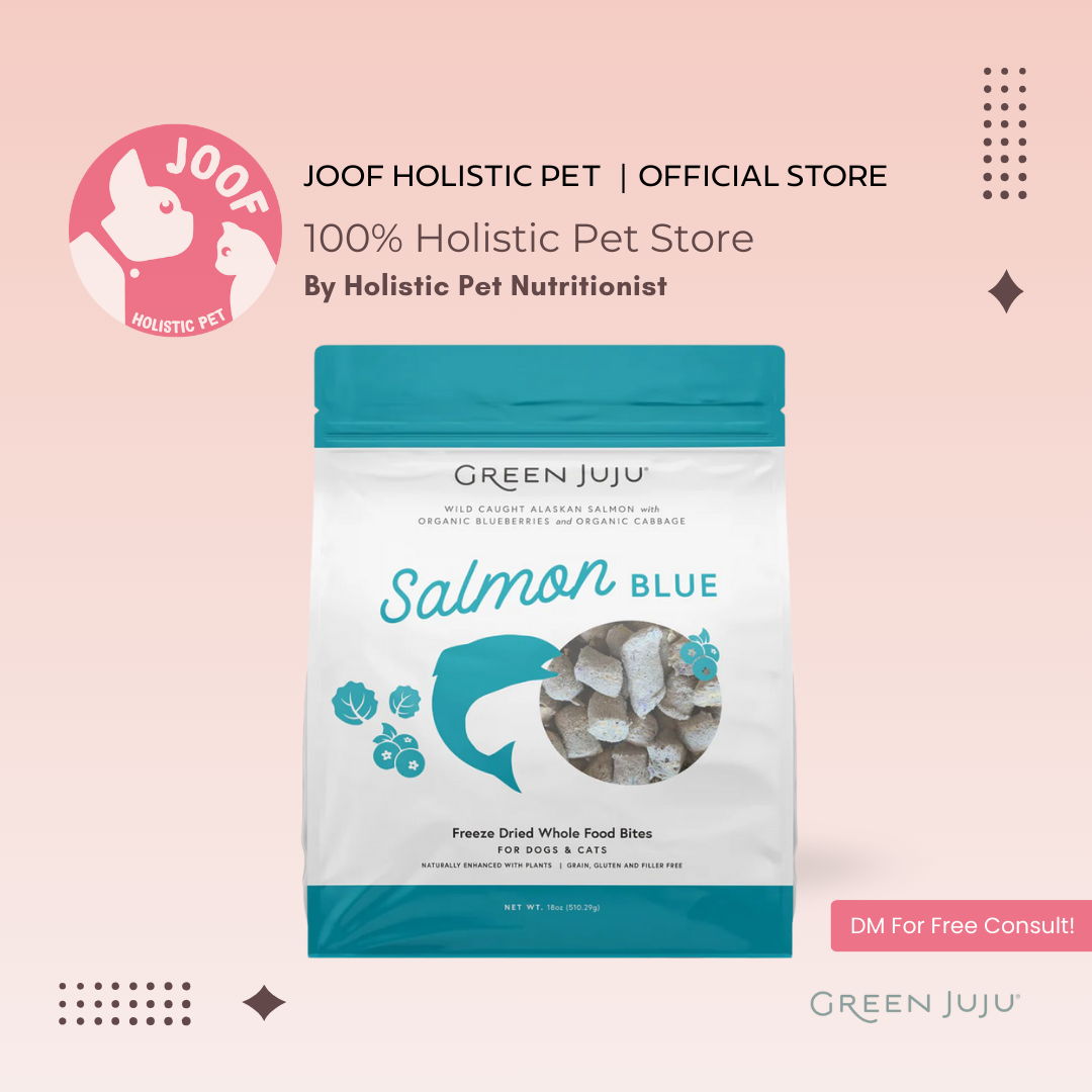 Green Juju Salmon Blue (3oz & 7.5oz) Freeze Dried Omega 3 Skin Coat Support Meal Topper for Dogs and Cats