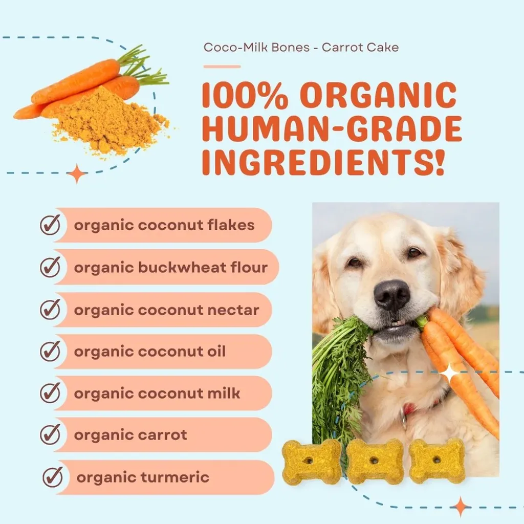 CocoTherapy Organic Coco-Milk Bones Cookies | Vegan Grain Gluten-Free Coconut Baked Treats For Dogs | Premium Pet Treats