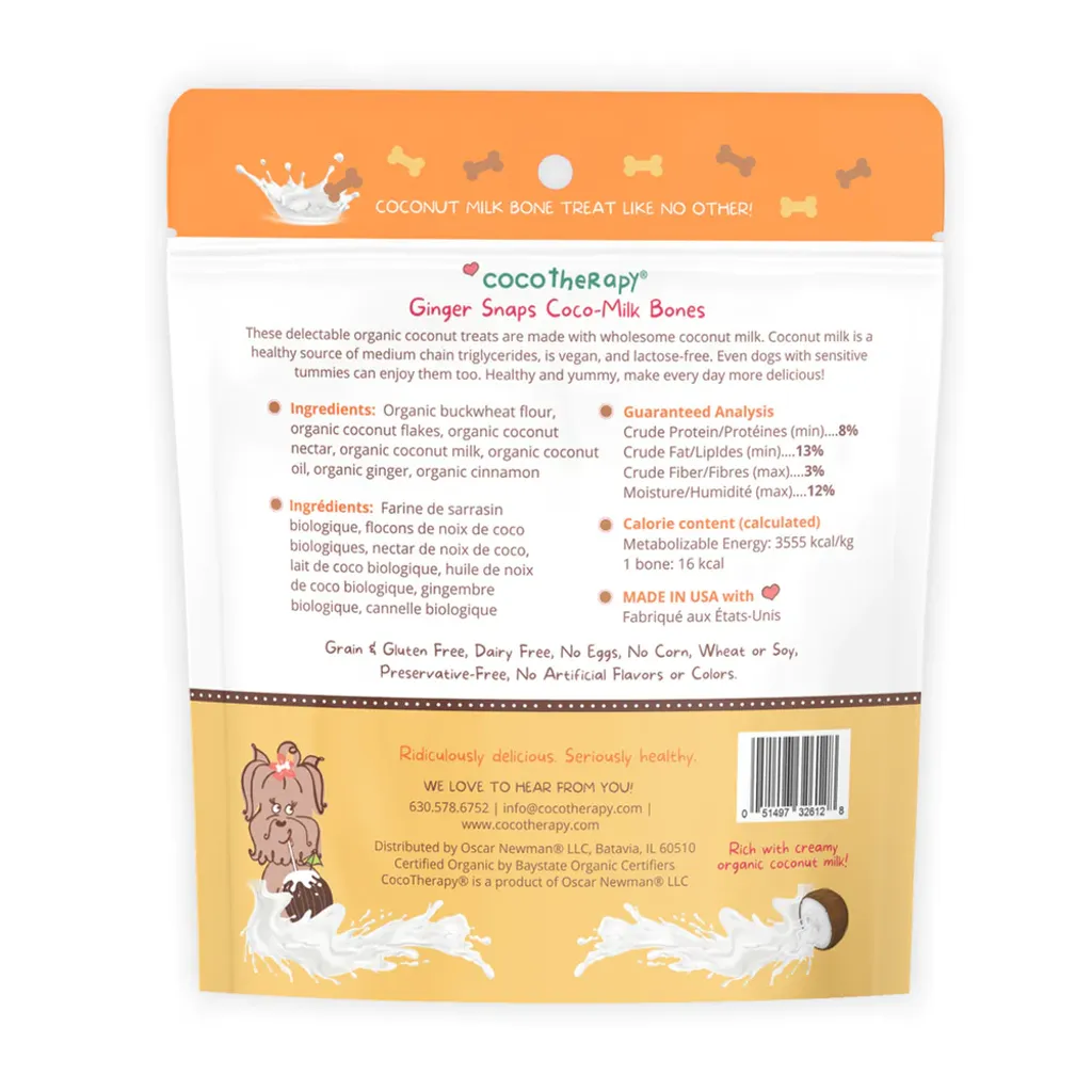 CocoTherapy Organic Coco-Milk Bones Cookies | Vegan Grain Gluten-Free Coconut Baked Treats For Dogs | Premium Pet Treats
