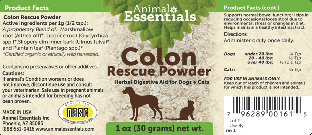Animal Essentials Colon Rescue | Digestive Diarrhea Support | Holistic Healthcare for Dogs & Cats