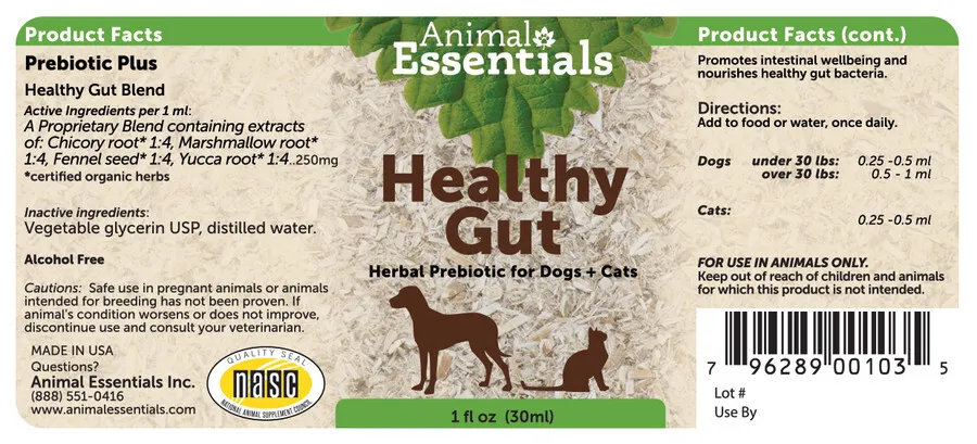 Animal Essentials Healthy Gut (1oz) | Prebiotic Gut Support | Holistic Healthcare for Dogs & Cats