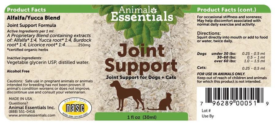 Animal Essentials Joint Support (1oz) | Joint Health Support | Holistic Healthcare for Dogs & Cats