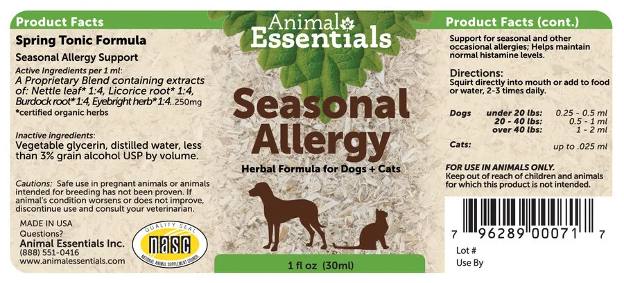 Animal Essentials Seasonal Allergy | Environmental Seasonal Allergies Support | Holistic Healthcare for Dogs & Cats