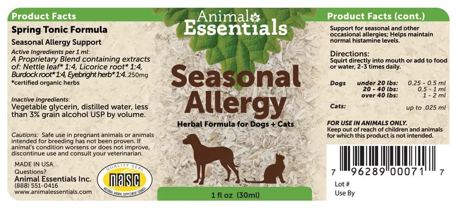 Animal Essentials Seasonal Allergy | Environmental Seasonal Allergies Support | Holistic Healthcare for Dogs & Cats